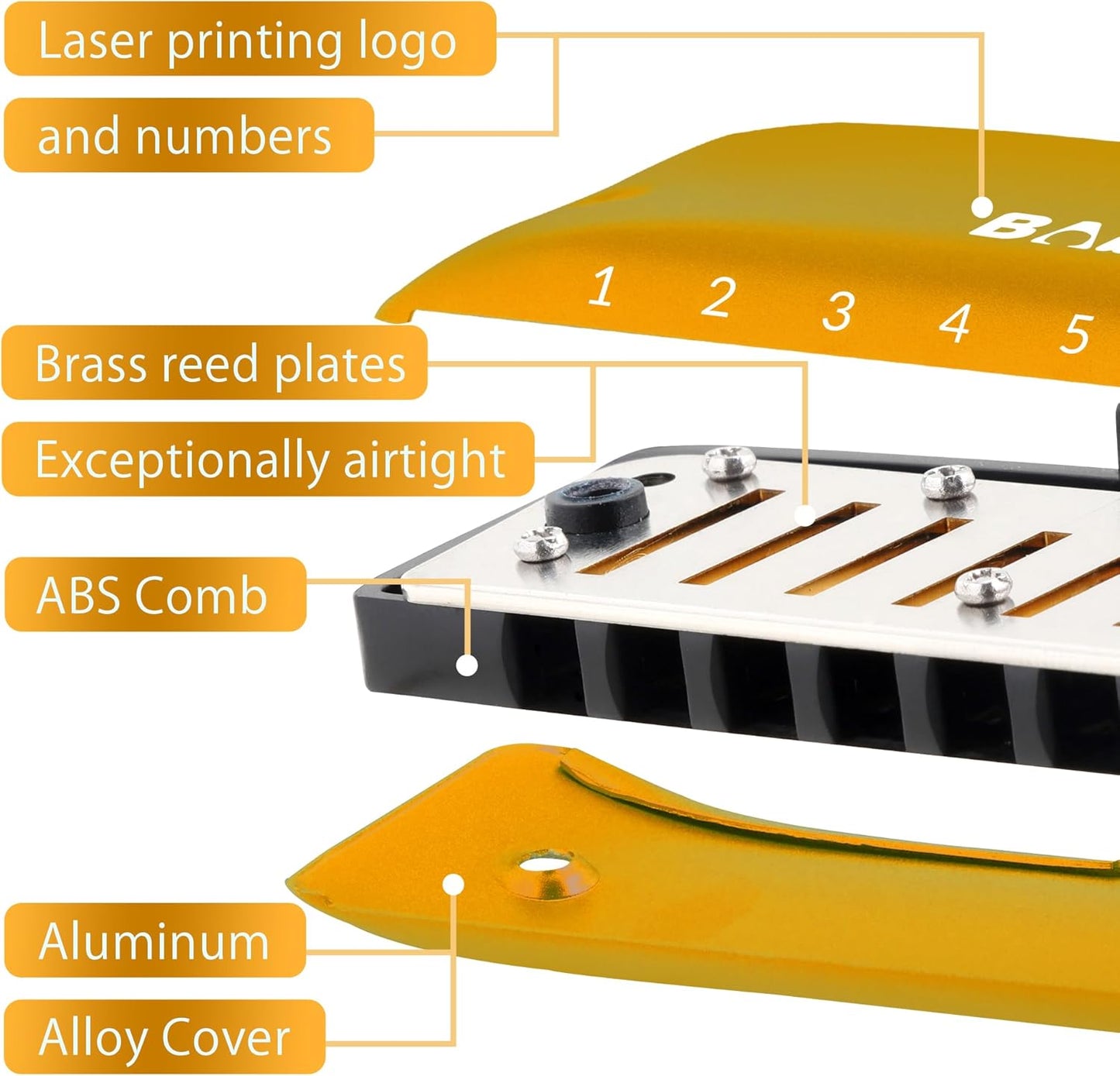 BabyFat 7 Hole Blues Mini Harmonica Set,Diatonic Harmonica with free lanyards,Gifts for Professional Players and Beginners,Easy-playing Musical Instrument(Key of G）