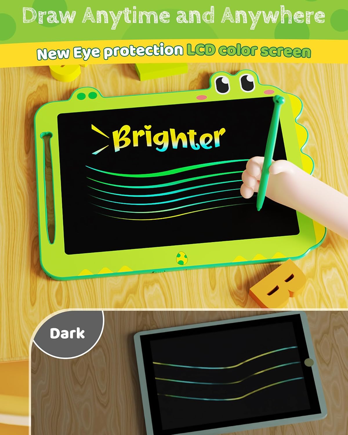 TEKFUN LCD Writing Tablet for Kids, 12 Inch Doodle Board for Toddler, Colorful Drawing Tablet, Reusable Electronic Pads Educational and Learning Toys Gifts for 3-13 Years Old Boys and Girls (Green)