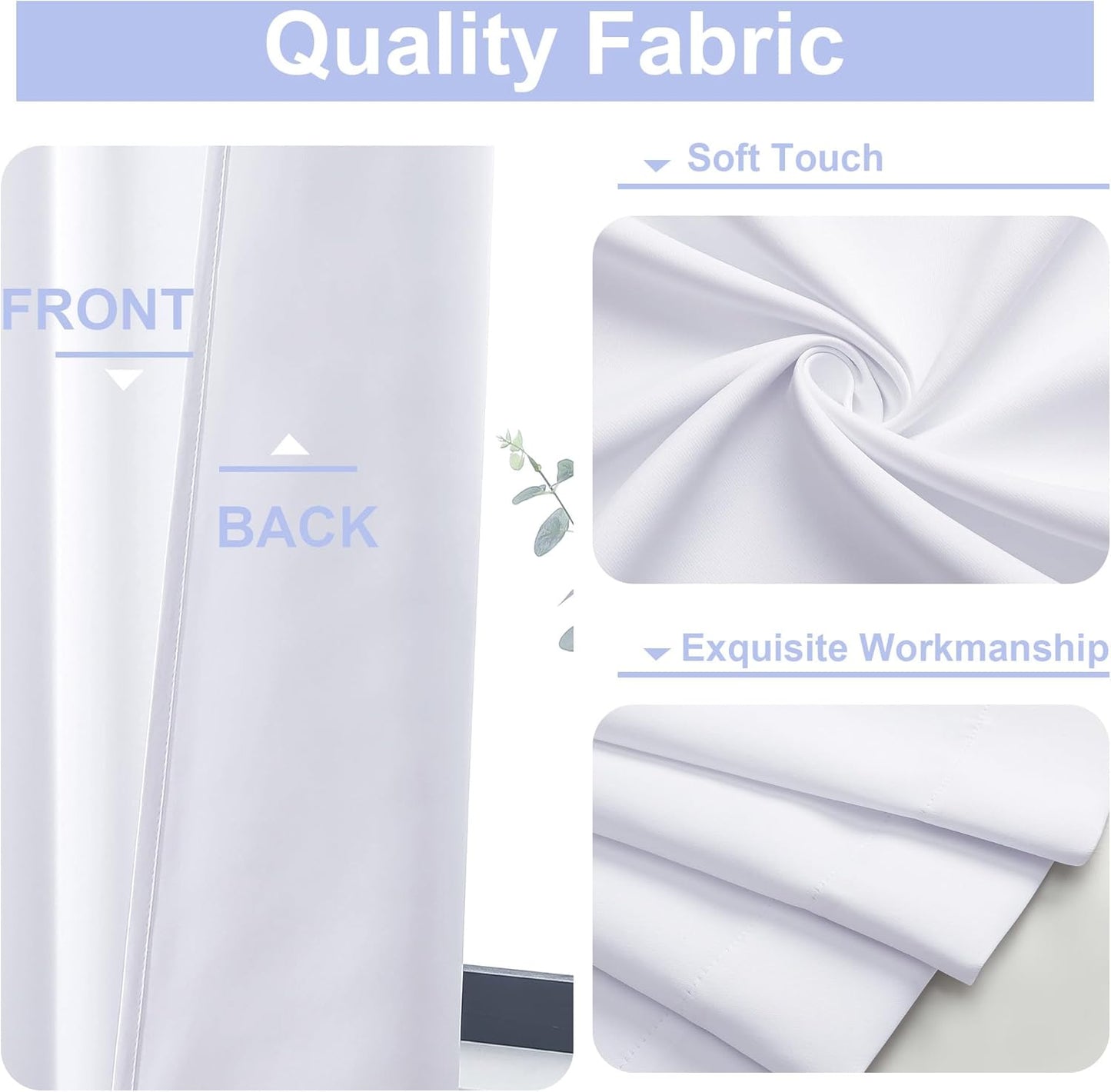 Simplebrand Ava Pure White Curtains for Bedroom 63 Inch Length 2 Panels Set, Light Filtering Window Treatment, Light Filtering Curtain Drapes, Soft Casual Rod Pocket Privacy Curtains, W40 x L63 Inch