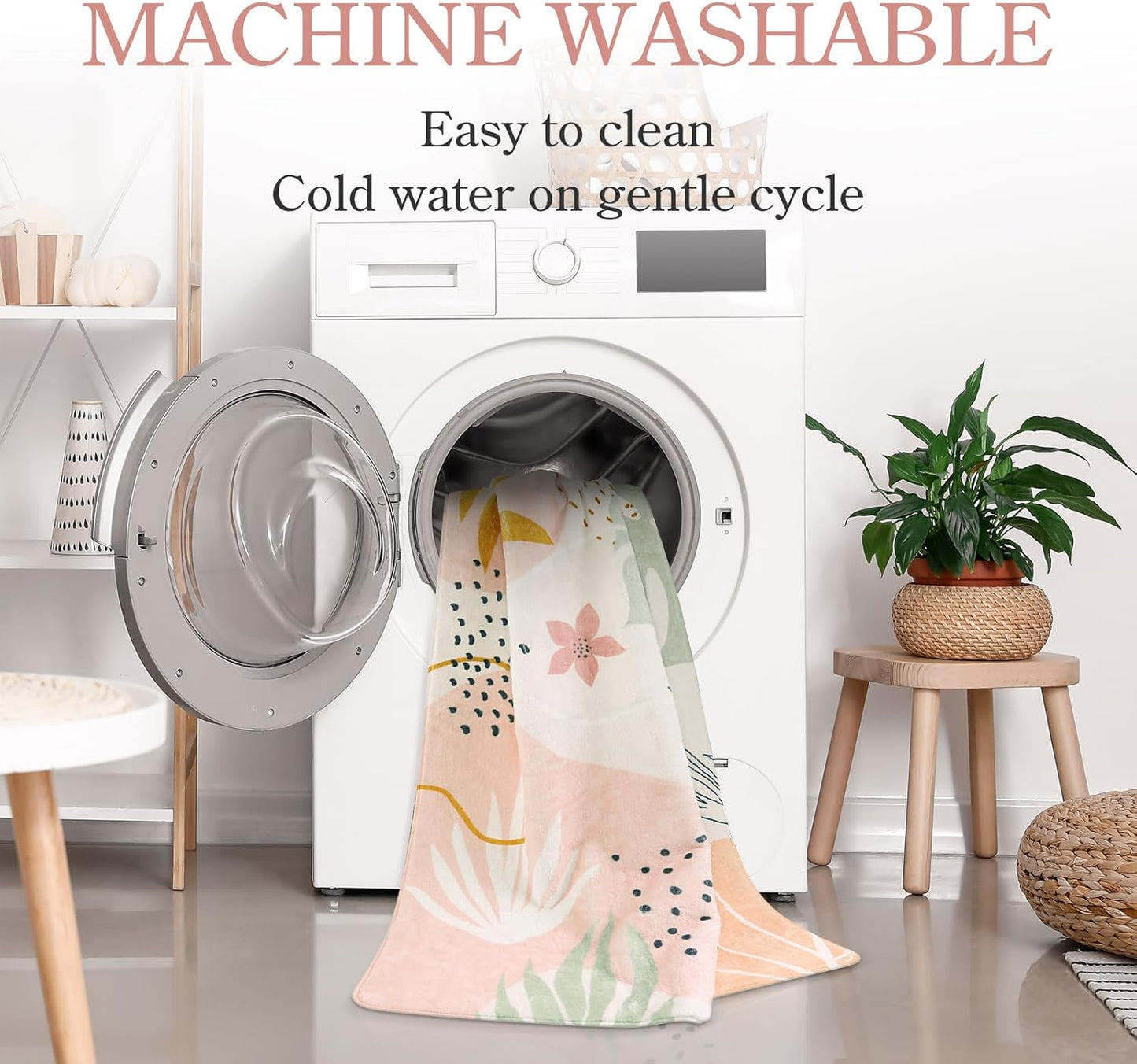 Lahome Pink Washable Runner Rug - 2x6 Non-Slip Throw Hallway Runner Rugs Low-Pile Soft Bedroom Kitchen Runner Rug Boho Botanical Print Carpet Runner for Laundry Room Entryway Bathroom Living Room