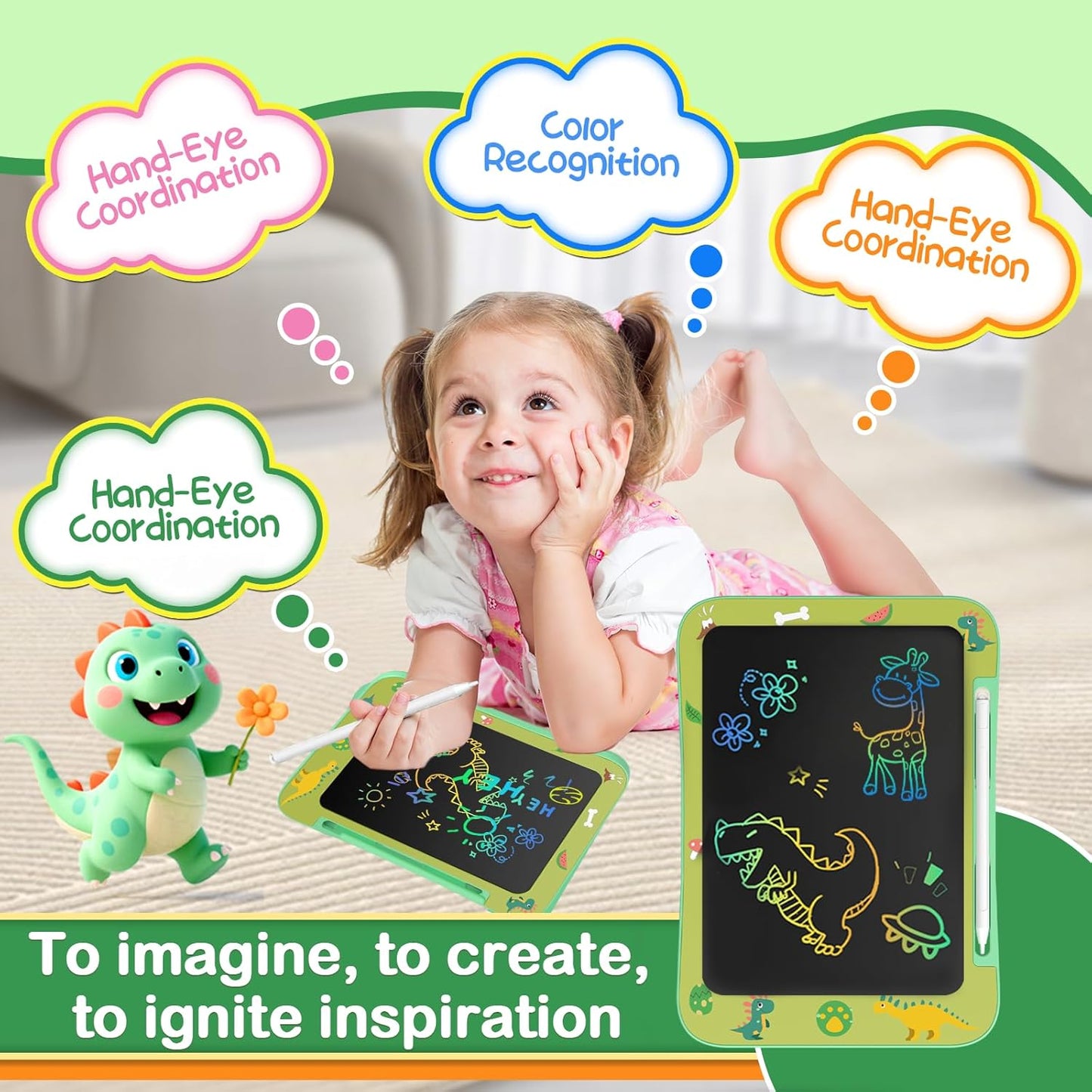 LCD Writing Tablet for Kids, Colorful Screen Drawing Board for 3-7 Year Old Boys & Girls - Educational Toys for Birthday & Christmas (Dinosaur)