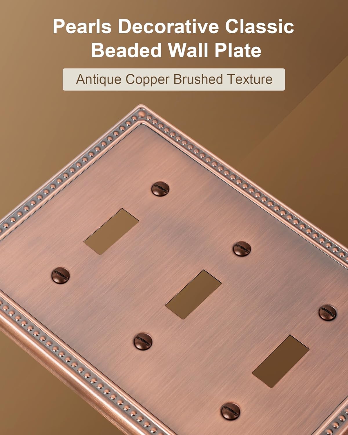 2-Pack Triple Toggle Light Switch Cover Plate, Pearls Decorative Switch Plate Covers, Antique Copper 3 Gang Metal Wall Plate, Corrosion Resistant