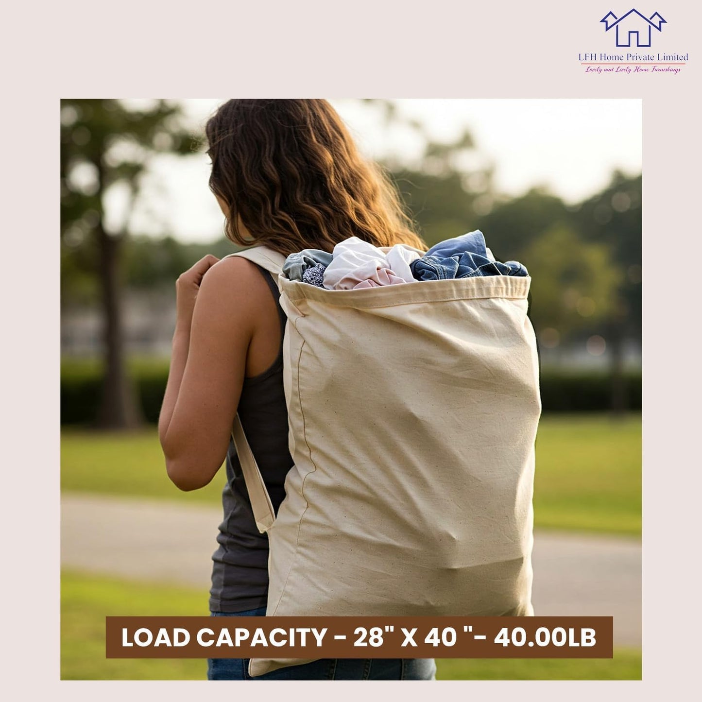 LFH Home Large Premium 100% Cotton Canvas Laundry Bag with Drawstring and Handles Heavy Duty, Multi-Use, and Washable for Home, Travel, College or Storage 28x36 (Pack of 4)-Natural