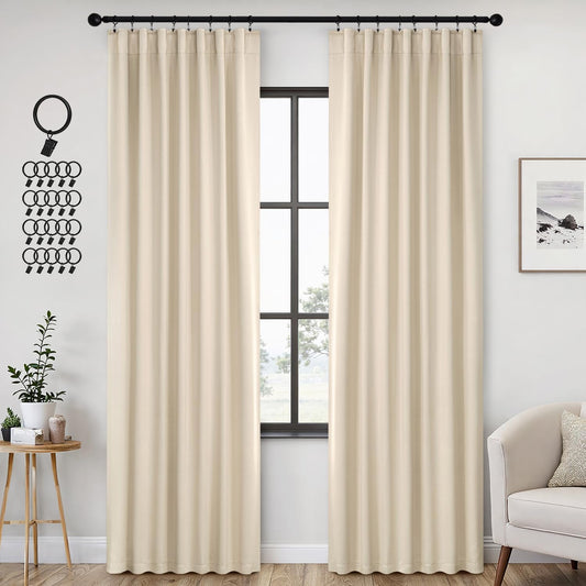 ANRODUO Back Tab Blackout Curtains for Bedroom Living Room, Rod Pocket Pinch Pleated Thermal Insulated Room Darkening Curtains 84 Inches Long 2 Panels, Cream Beige, 42 x 84 Inch