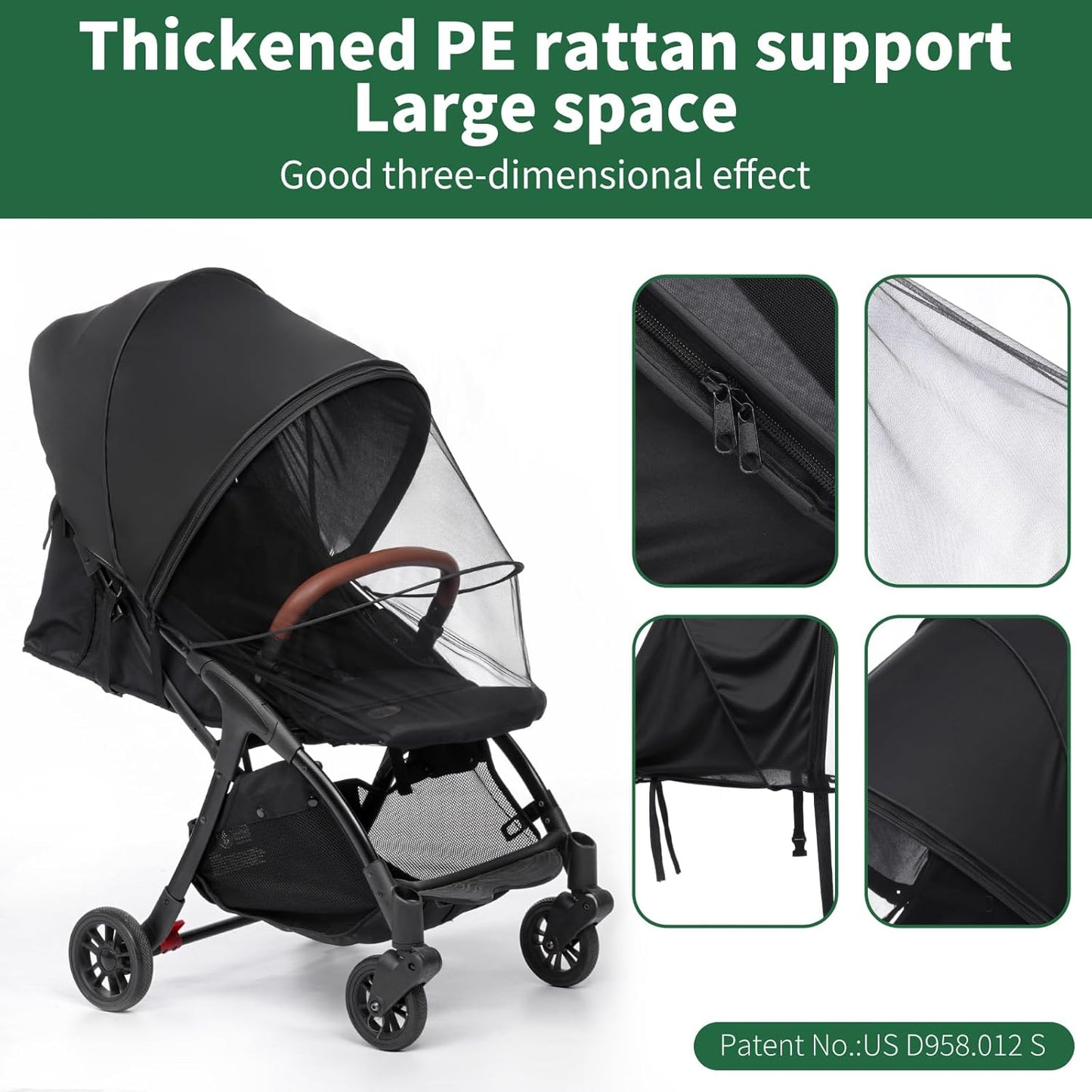 2-in-1 Stroller Sun Shade and Mosquito Net Cover - Universal Breathable Baby Cover With Two-Way Zipper for Extender