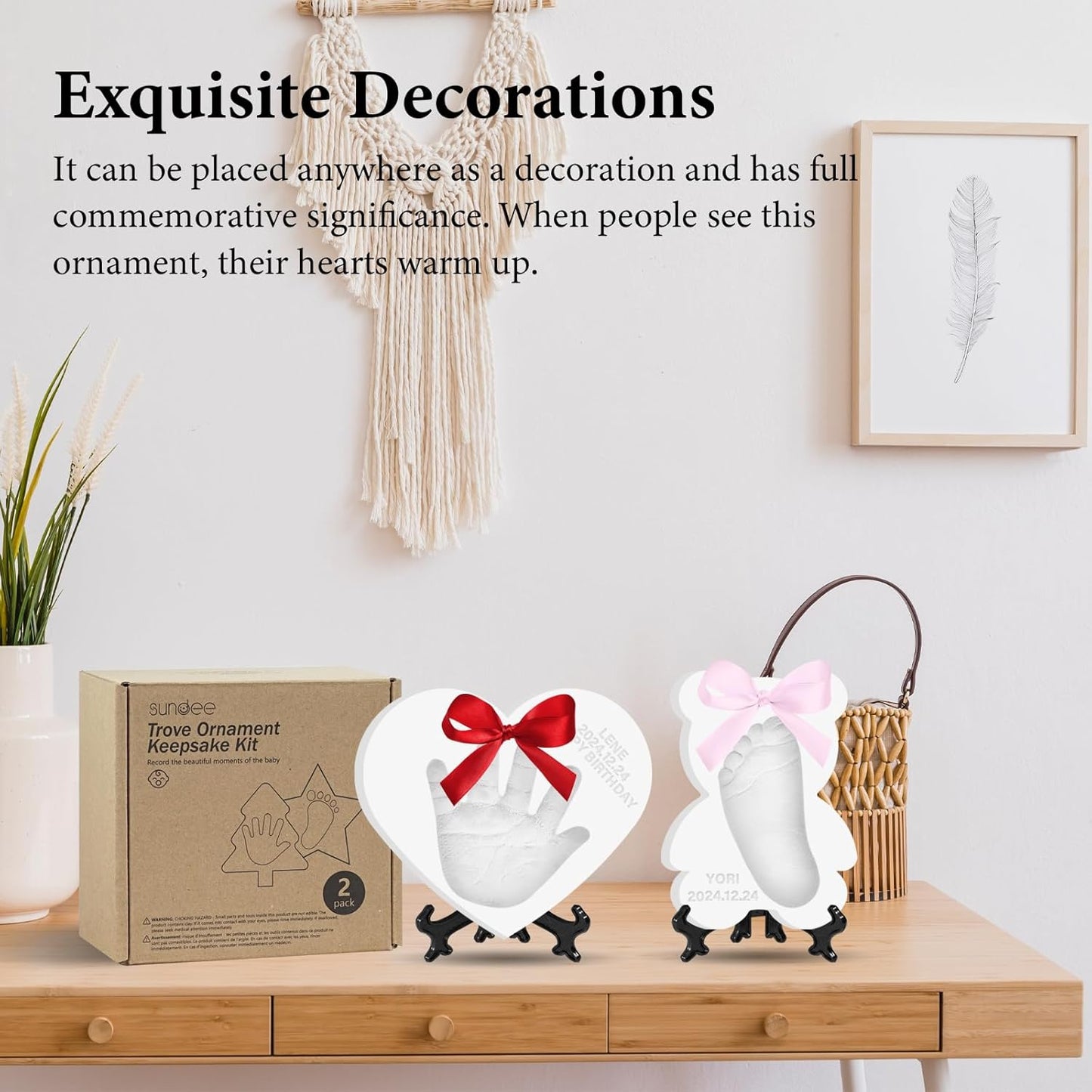 Baby Handprint Footprint Keepsake Ornament Kit, Personalized Baby Foot Printing Kit for Newborn Clay Impression Handmade DIY Imagination to Create