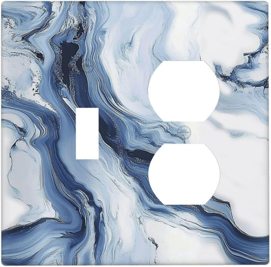 Wallplates White Marble Navy Blue Line Fluid 1 Toggle 1 Duplex Switch Plate Electrical Gfci Faceplate Decorative Light Switch Covers For Bathroom Kitchen Decor
