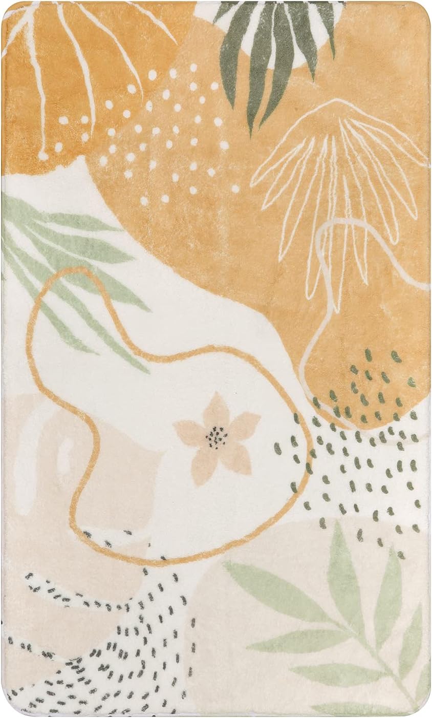 Lahome Boho Washable Rugs for Living Room - 3x5 Non-Slip Small Bedroom Area Rug Throw Soft Nursery Kids Room Rug Low-Plie Botanical Print Capet for Kitchen Entryway Office Bath Laundry Dining Room