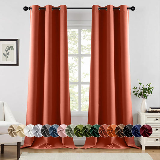 MIULEE Burnt Orange Blackout Curtains for Bedroom Living Room 90 Inches Long 2 Panels, Thermal Insulated Room Darkening Drapes Solid Grommet Top Noise Reduction Terracotta Rust Fall Window Treatments