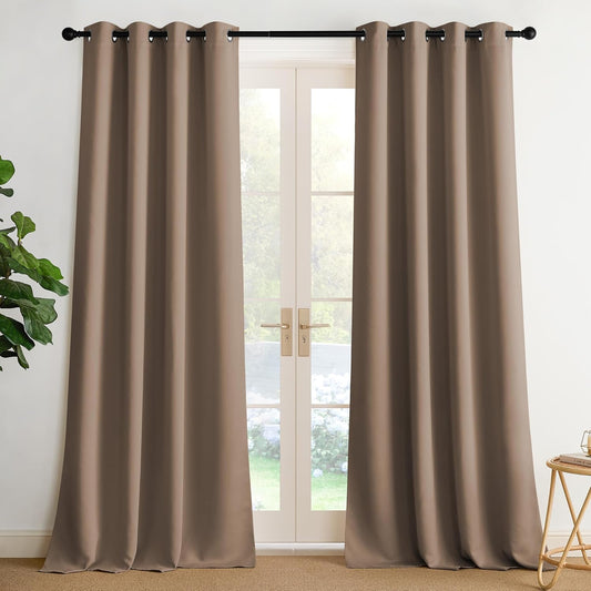 NICETOWN Cappuccino Blackout Curtains for Bedroom 90 inches Long, Thermal Insulated Grommet Curtains for Living Room, Noise Reducing Window Treatment Drapes for Nursery, Laundry, 2 Panels, W52