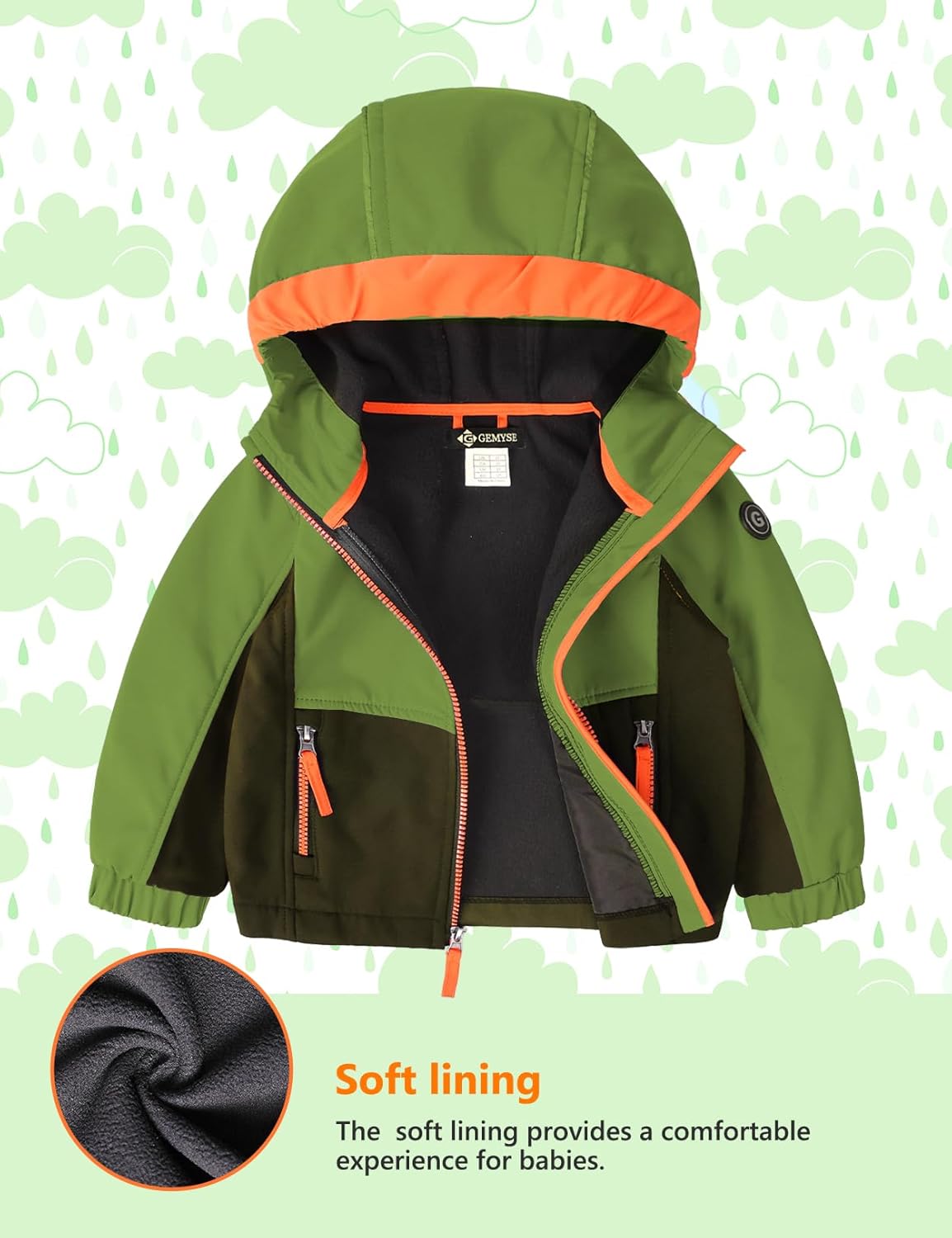GEMYSE Toddler Jacket Fleece Lined Baby Boys Windbreaker Water Resistant Kids Hooded Coat Warm Spring Fall Outerwear