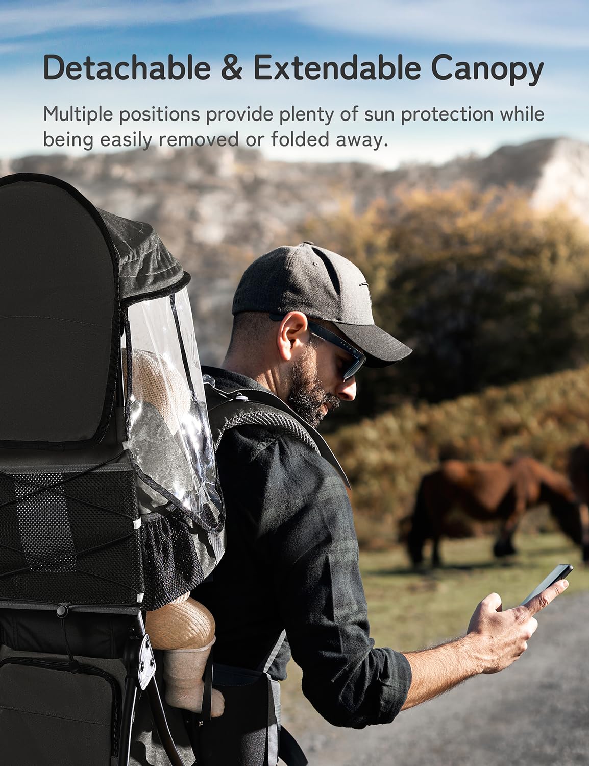 besrey Baby Backpack Carrier, Toddler Hiking Backpack with Safety 3-Height Seat, Adjustable Straps&Waist Belt, Foldable Frame Lightweight Large Capacity Child Carrier for Hiking (Black)