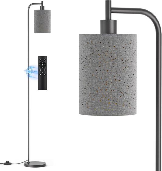 Floor Lamp with Linen Shade, Dimmable Tall Standing Lamp with Remote Control & 3 Color Temperatures, Modern Floor Lamps for Living Room Bedroom Office Corner, 9W LED Bulb Included