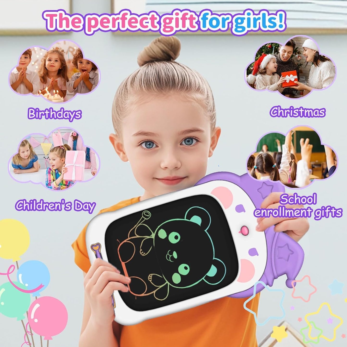 LCD Writing Tablet for Girl 3 4 5 6 Year Old 10 Inch, Drawing Board, Doodle Pad, Paint, Travel Toys, Road Trip, Birthday Gifts for Kids (Bunny Witch)