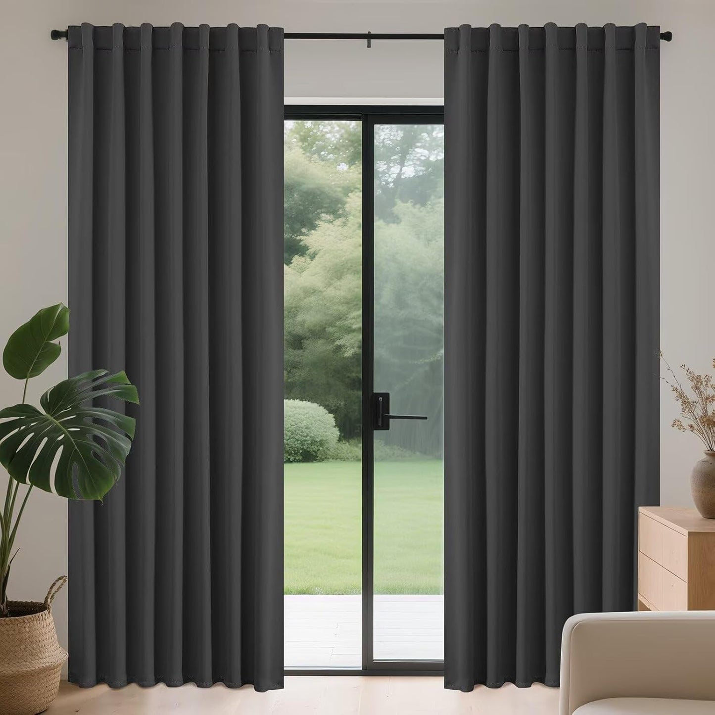 Joydeco Blackout Curtains 96 Inches Long for Bedroom, Thermal Insulated Black Out Curtains 2 Panels Set for Bedroom, Room Darkening Drapes for Living Room Window (W52 x L96 Inch, Dark Grey)
