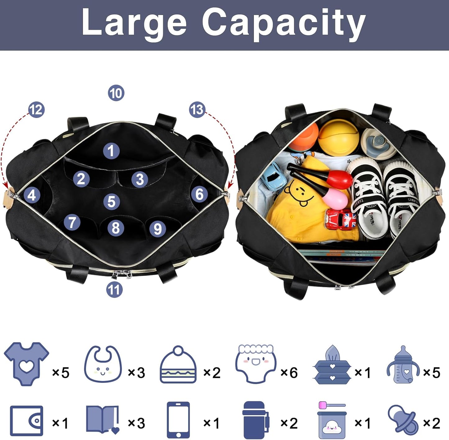 ITIEZY Diaper Bag Tote for Baby - Large Mommy Bag with Portable Changing Pad Pacifier Case, Hospital Bags Travel Baby Bag