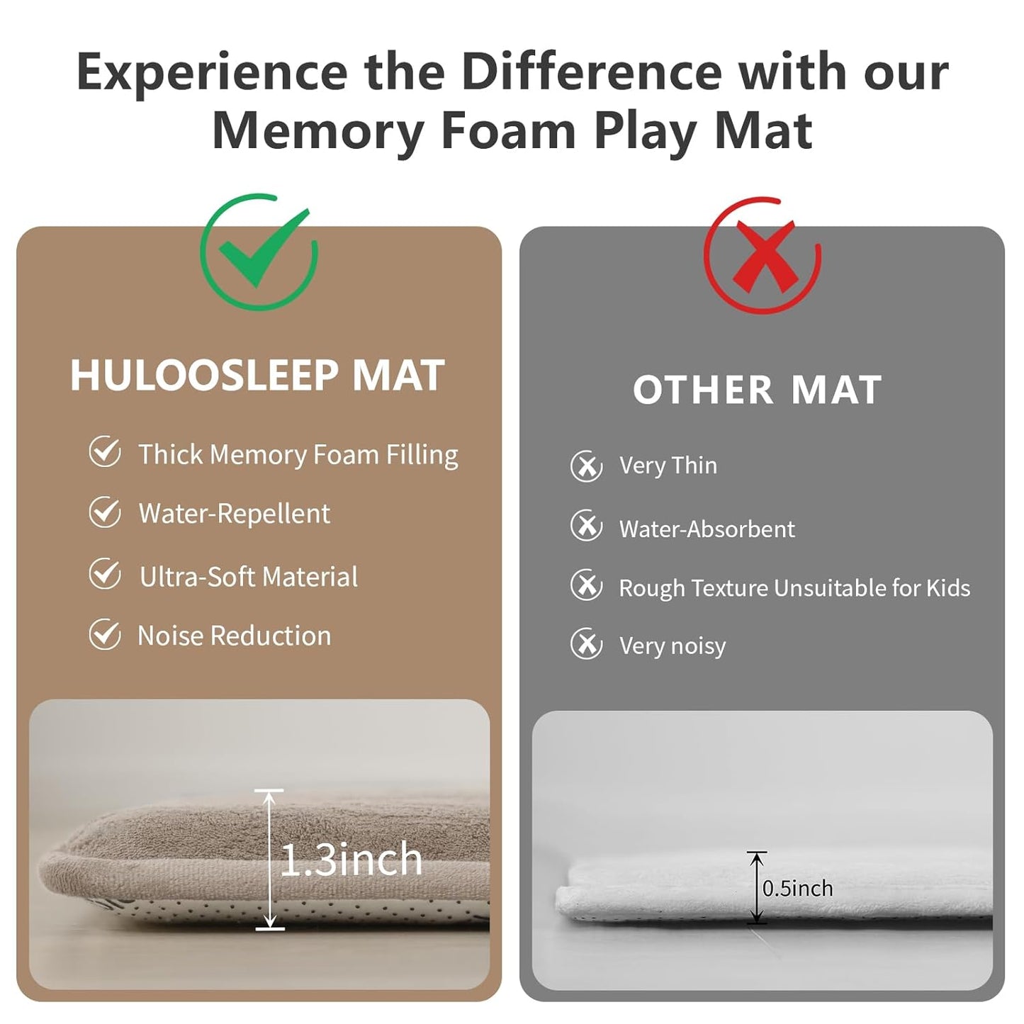 Baby Play Mat for Floor,1.3" Thick Elasti-Foam 50"×74" Playpen Mat for Tummy Time,Water Repellent Soft Coral Velvet for Toddler,Infant,Kids,Non-Slip Backing Safe for Crawling(Beige)