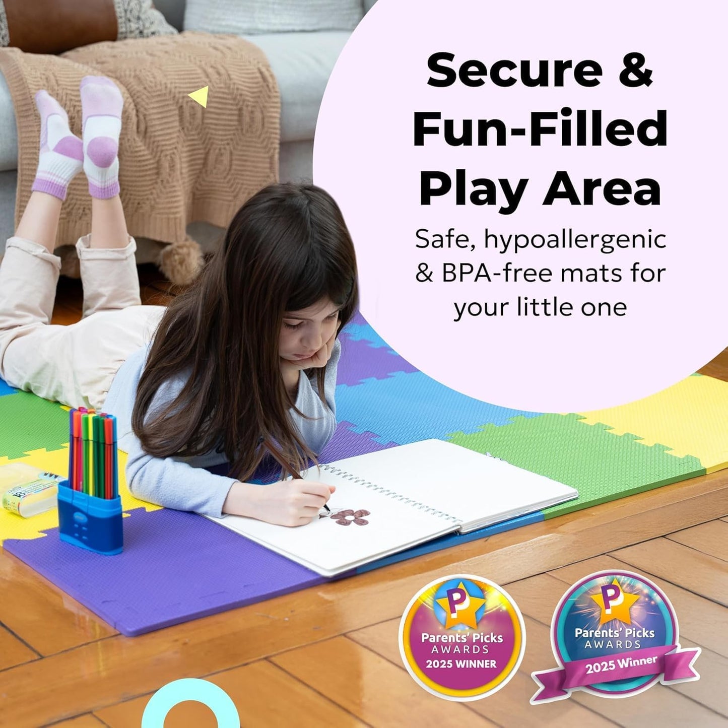 MioTetto Foam Floor Tiles for Kids - Non-Toxic Comfortable Baby Play Mat and Interlocking Foam Tiles, Fits with 50x50 Playpen Mat for Crawling & Development, Soft Play Mat for Babies 6-12 Months