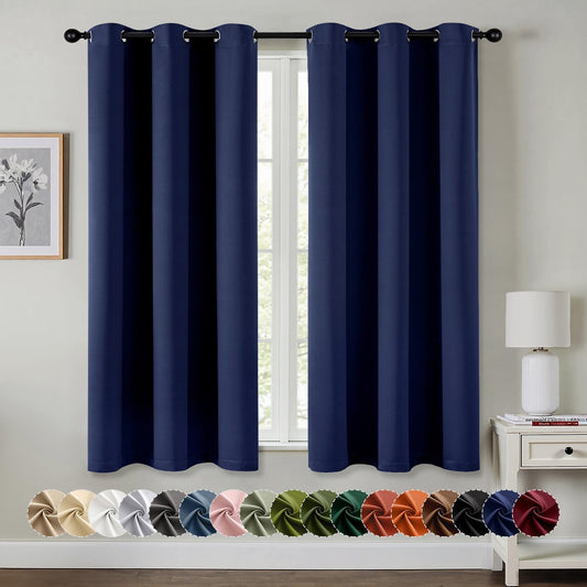 MIULEE Navy Blue Blackout Curtains - Bedroom Window Treatment Curtains Thermal Insulated Room Darkening Drapes for Living Room Kitchen Grommet Top Light Blocking Drapery, 40 x 45 Inches Long, 2 Panels