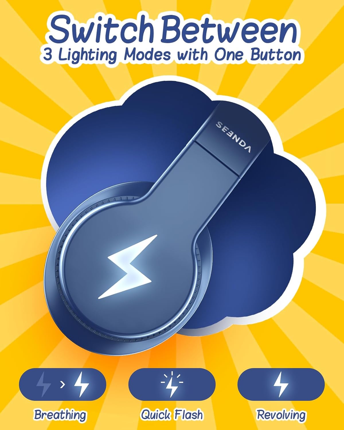 seenda Kids Bluetooth Headphones, Colorful Wireless Over Ear Headset with 85dB/94dB Volume Limited, 45H Playtime, 3 Lighting Modes, Built-in Mic Headphones for Boys Girls iPad Tablet School Dark Blue