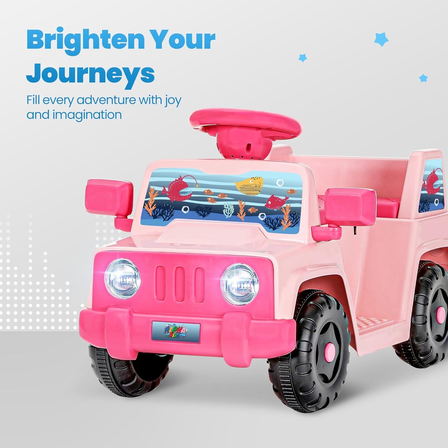 6V Toddler Ride On Car Interactive Electric Car with Horn LED Front Light Rear Storage Ocean Theme Perfect for Boys & Girls 18+ Months Safe Fun and Exciting for Little Explorers(Pink Ocean)