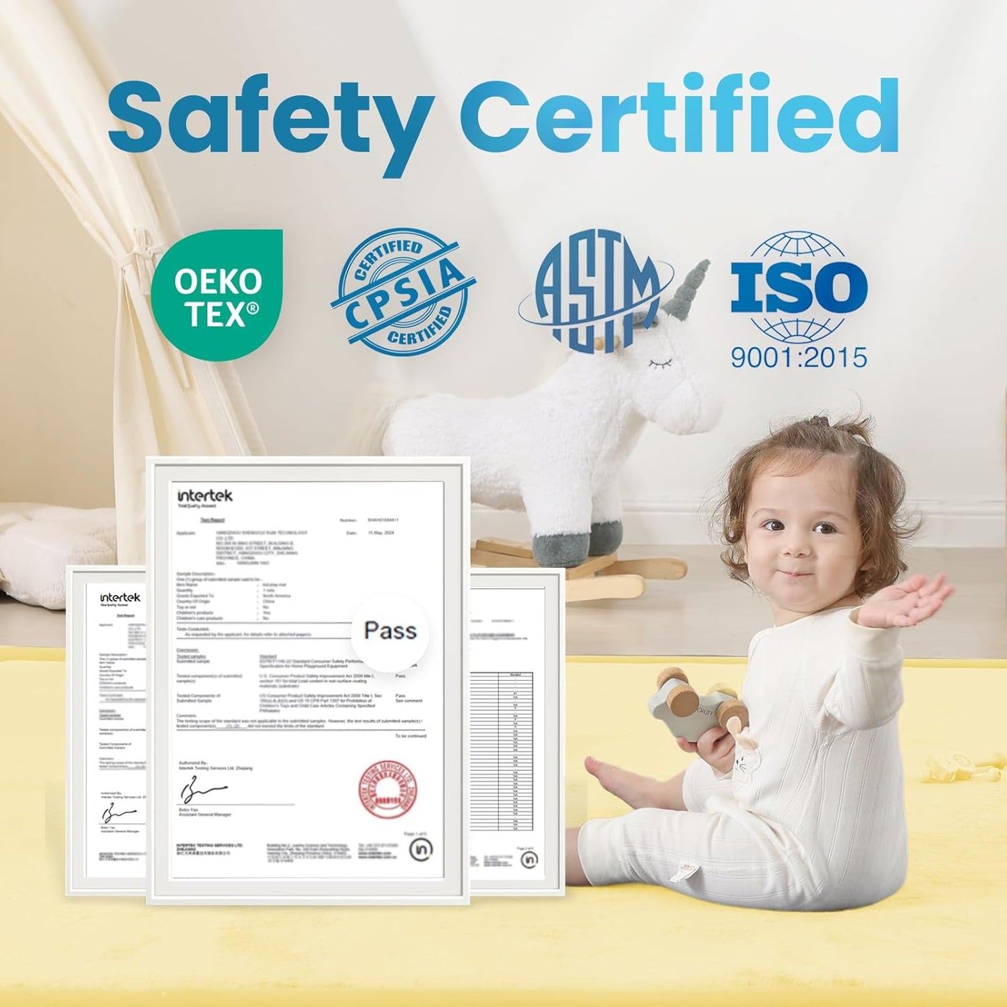 Baby Play Mat for Kids Room,Extra Thick Elasti-Foam Anti-Fall Cushion Mat for Babies,Toddlers,Infants,Water-Repellent&Non-Slip Bedroom Bedside Rugs(Vanilla)