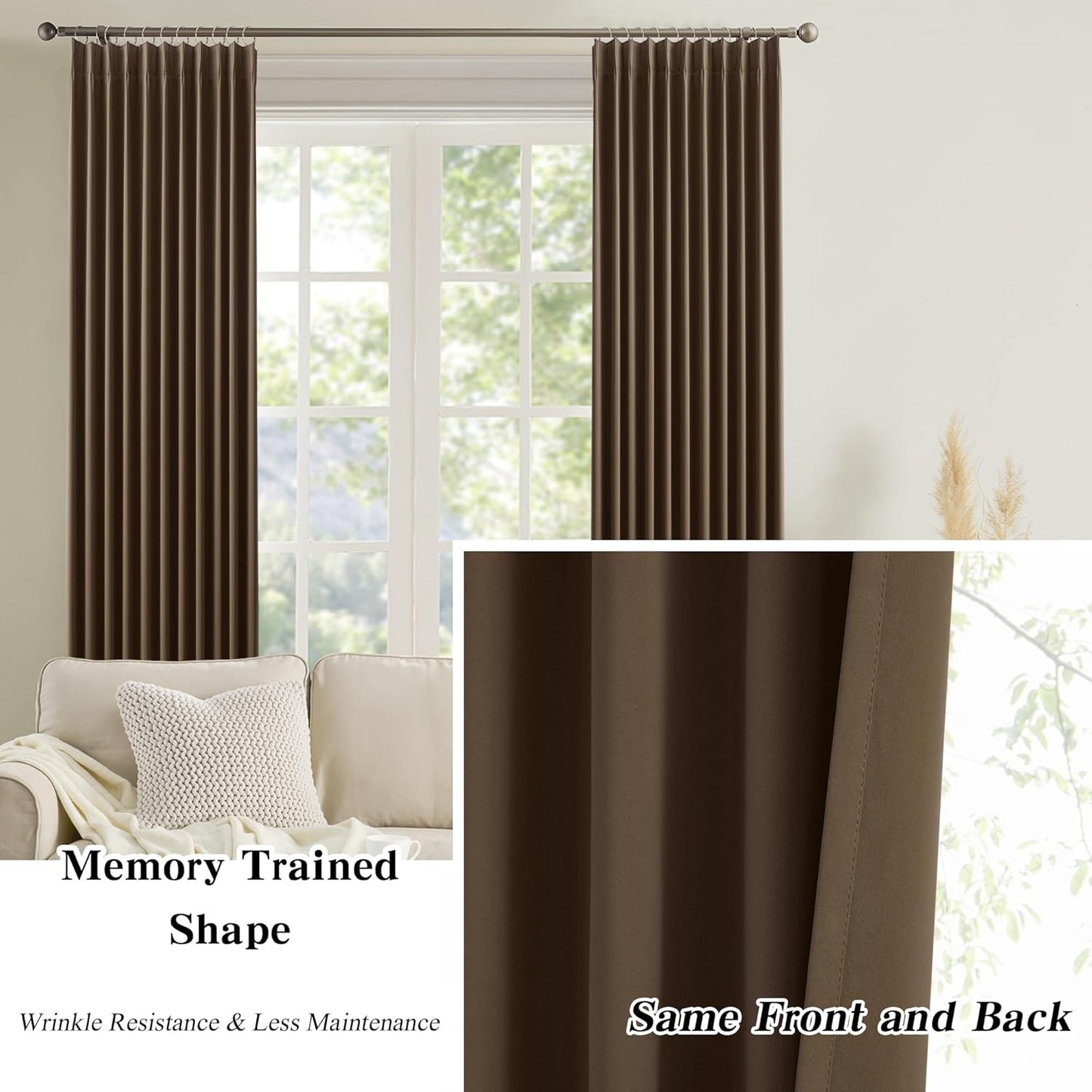 KEQIAOSUOCAI Chocolate Brown Blackout Curtains 92 Inches Long, Custom Made Pinch Pleated Memory Trained Window Curtain Panels Drapery for Bedroom Living Room, 40" W x 92" L, Set of 2