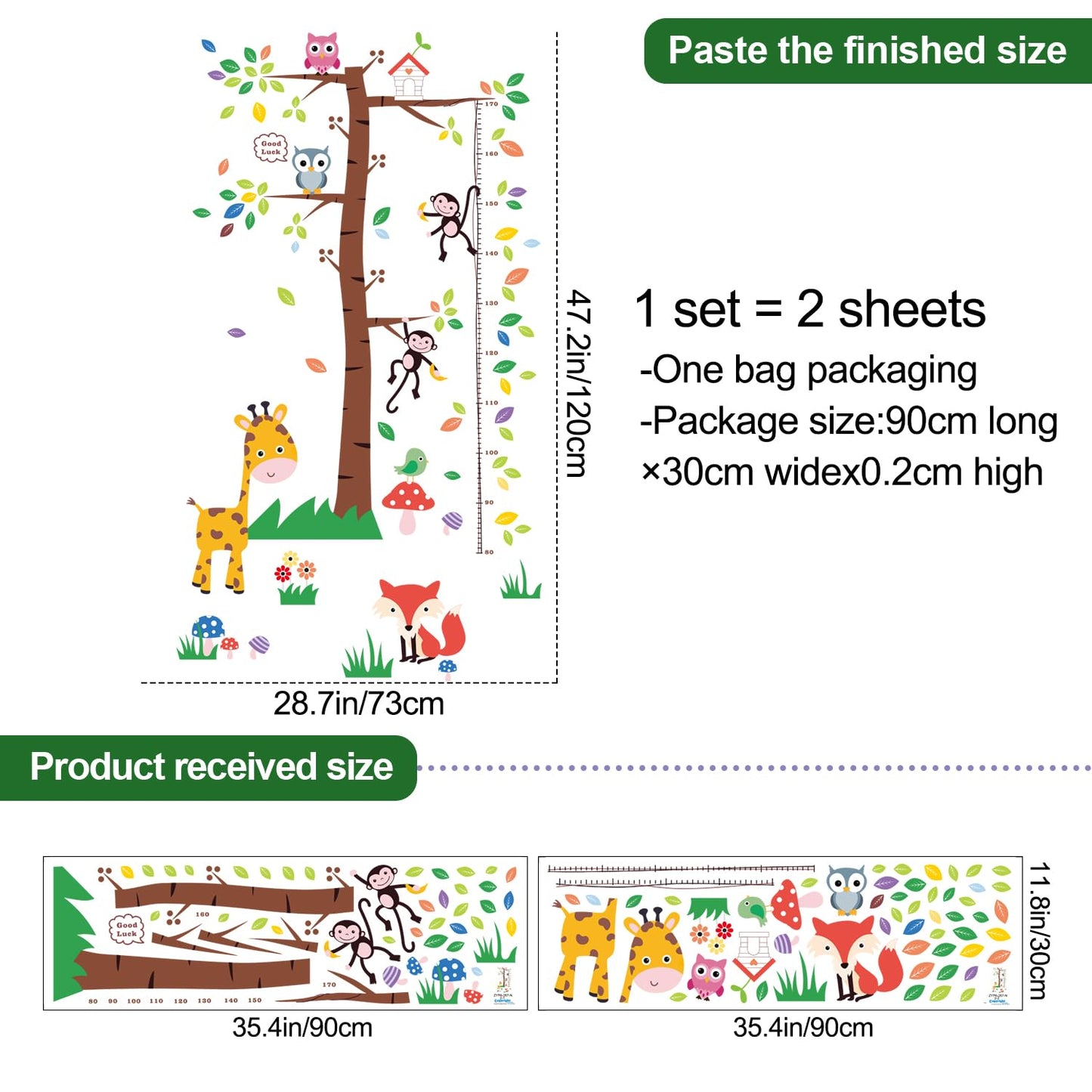 3D Cartoon Animal Height Growth Chart for Kids Wall Stickers Removable DIY Trees and Leaves Wall Stickers Vinyl Flowers Plants and Mushrooms Wall Art Decor for Nursery Kids Bedroom Living Room