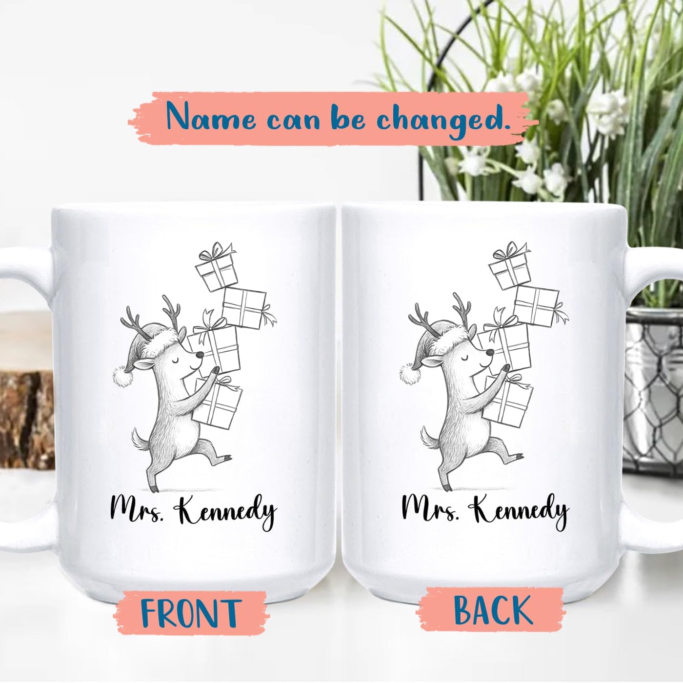 Personalized Deer Coffee Cup Gift For Family Friends Besties, Customized Name Deer Accent Coffee Mug, Awesome Animal Travel Mug Gift for Birthday Christmas, Deers White Ceramic Coffee Mug 11 15 Oz