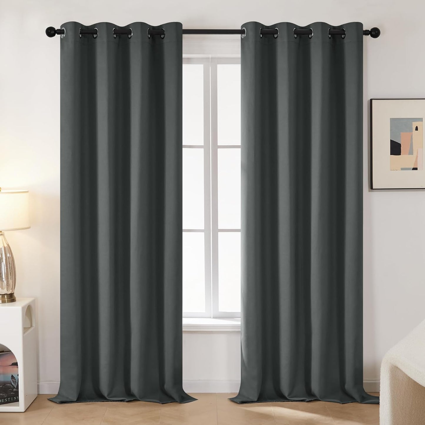 Deconovo Blackout Curtains, Room Darkening Thermal Insulated Window Drapes, Noise Reducing, Grommet Top, 2 Panels 52W x 84L Inch Machine Washable for Bedroom Living Room Nursery Dark Grey