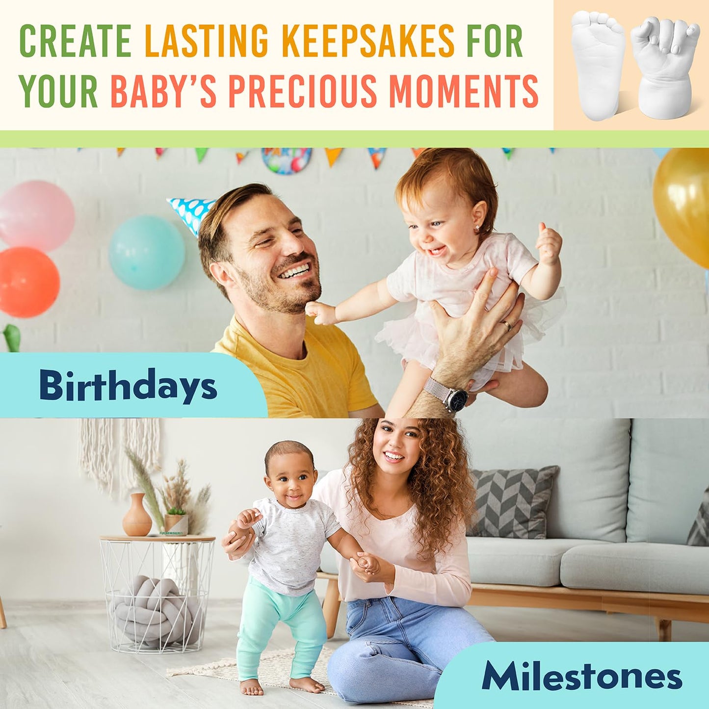 Maplefield 3D Baby Casting Kit - Safe and Easy to Use - DIY Mess-Free Hand and Feet Molding Kit - 3 Packs of Mixing and Setting Powder - Family Keepsake and Thoughtful Baby Gift - Hand Casting