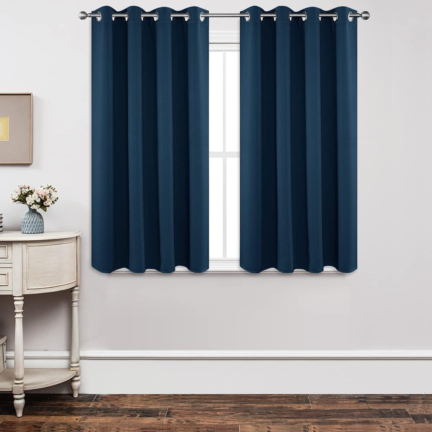 Joydeco Blackout Curtains 45 Inch Length 2 Panels Set, Thermal Insulated Long Curtains& Drapes 2 Burg, Room Darkening Grommet Drapes for Living Room Bedroom Window (W52 x L45 Inch, Navy Blue)