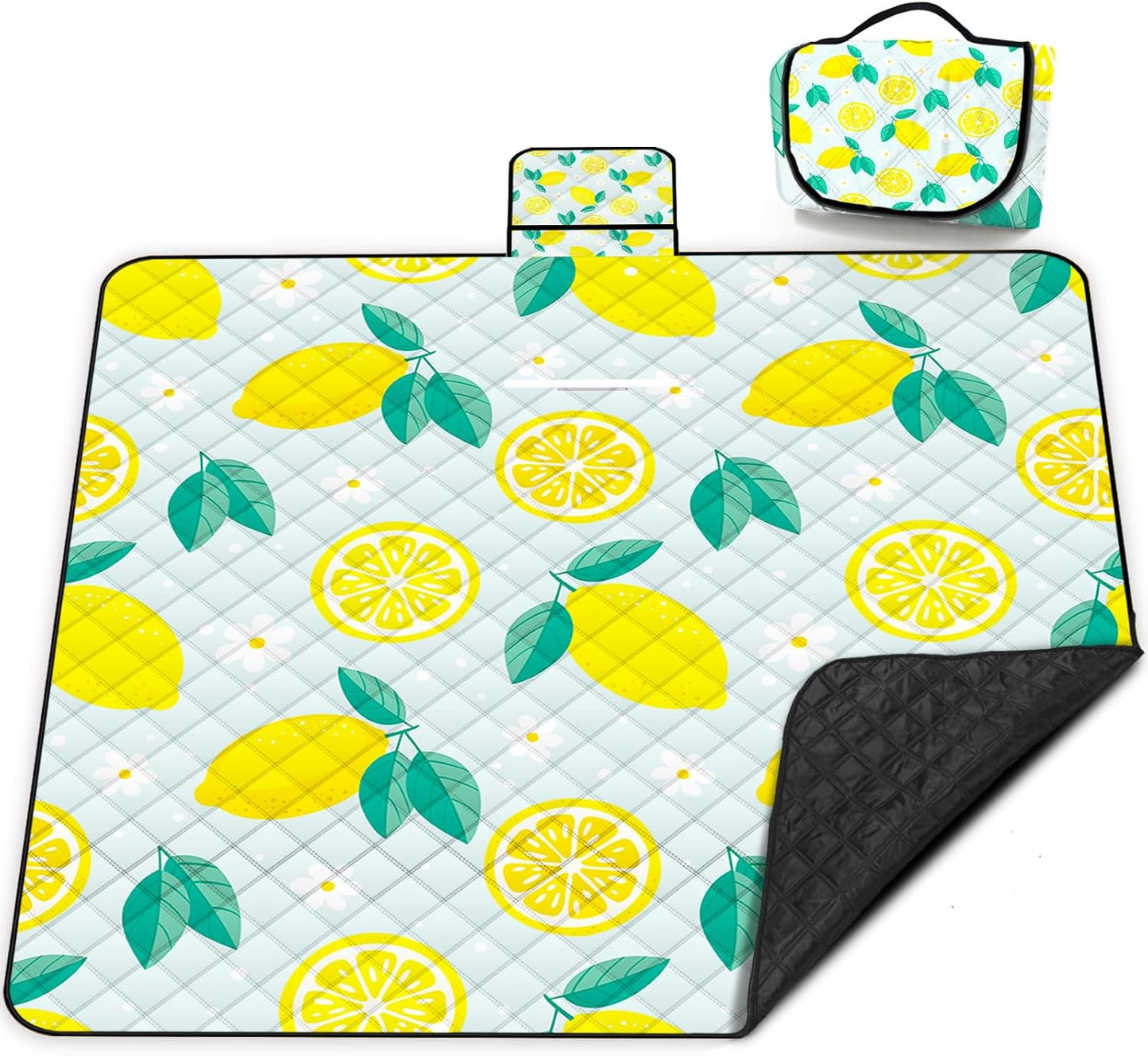 Extra Large Picnic Blanket Waterproof,80"x 80"Foldable Machine Washable Beach Blankets,Outdoor Blanket for 6-8 Adults,Picnic Mat Suitable for Indoor Crawling,Park Beach,Camping,Hiking,Travel(Lemon)