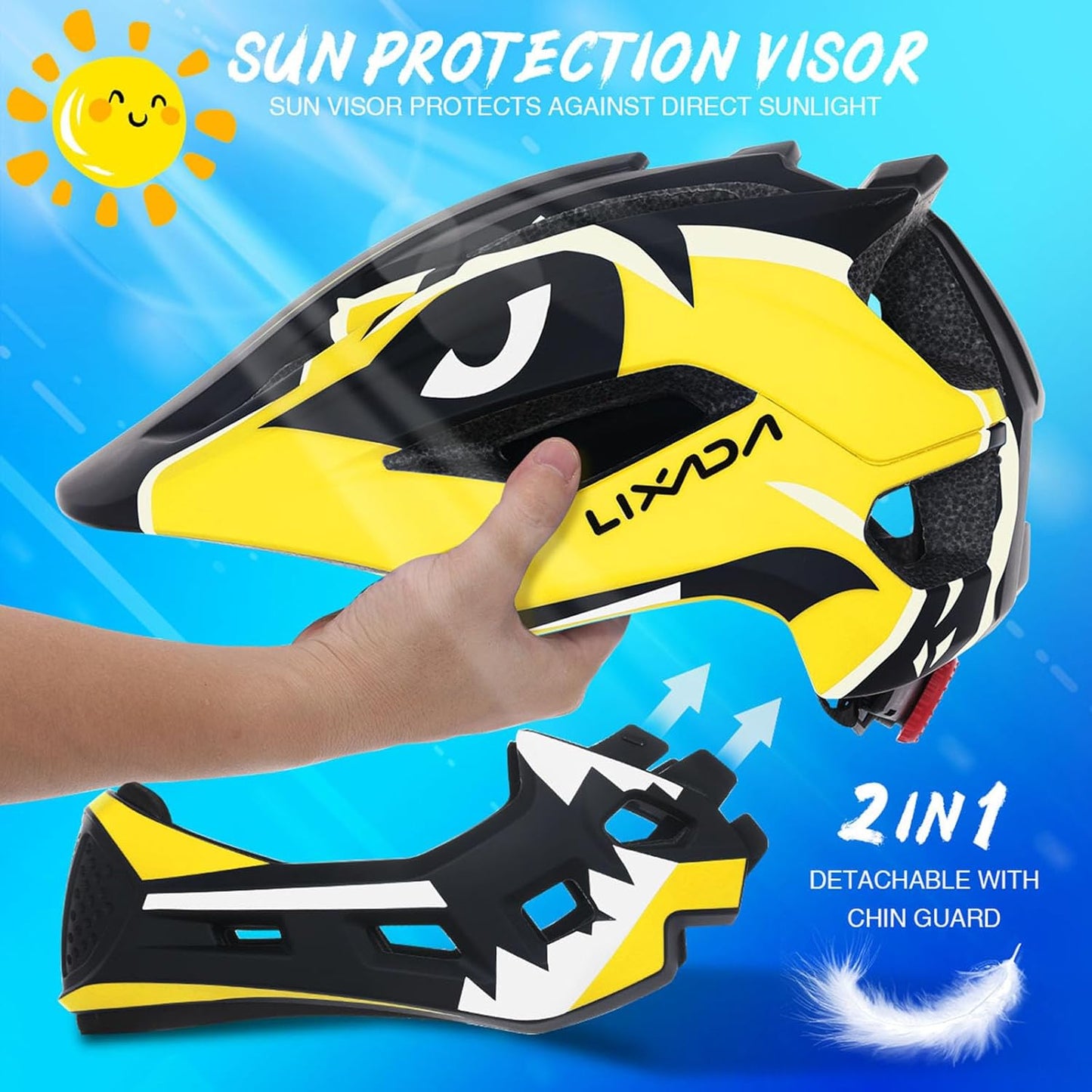 Lixada Kids Bike Helmet Adjustable Detachable Full Face Helmet for Cycling Helmet for Children Bicycle, Skateboard, Scooter, Protective Gear (20.5-22 Inches)