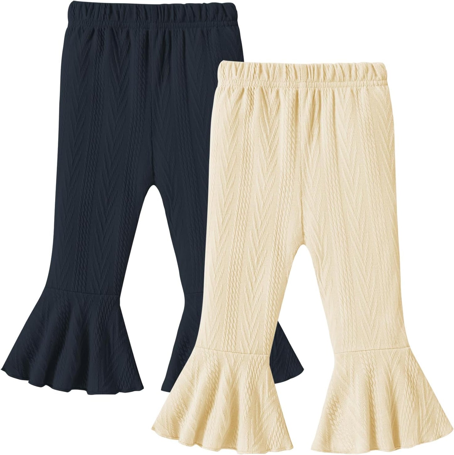 2 Pack Toddler Baby Girl Pants Flare Leggings Ribbed Knit Newborn Bell Bottoms Solid Ruffle Infant Pants for Girls