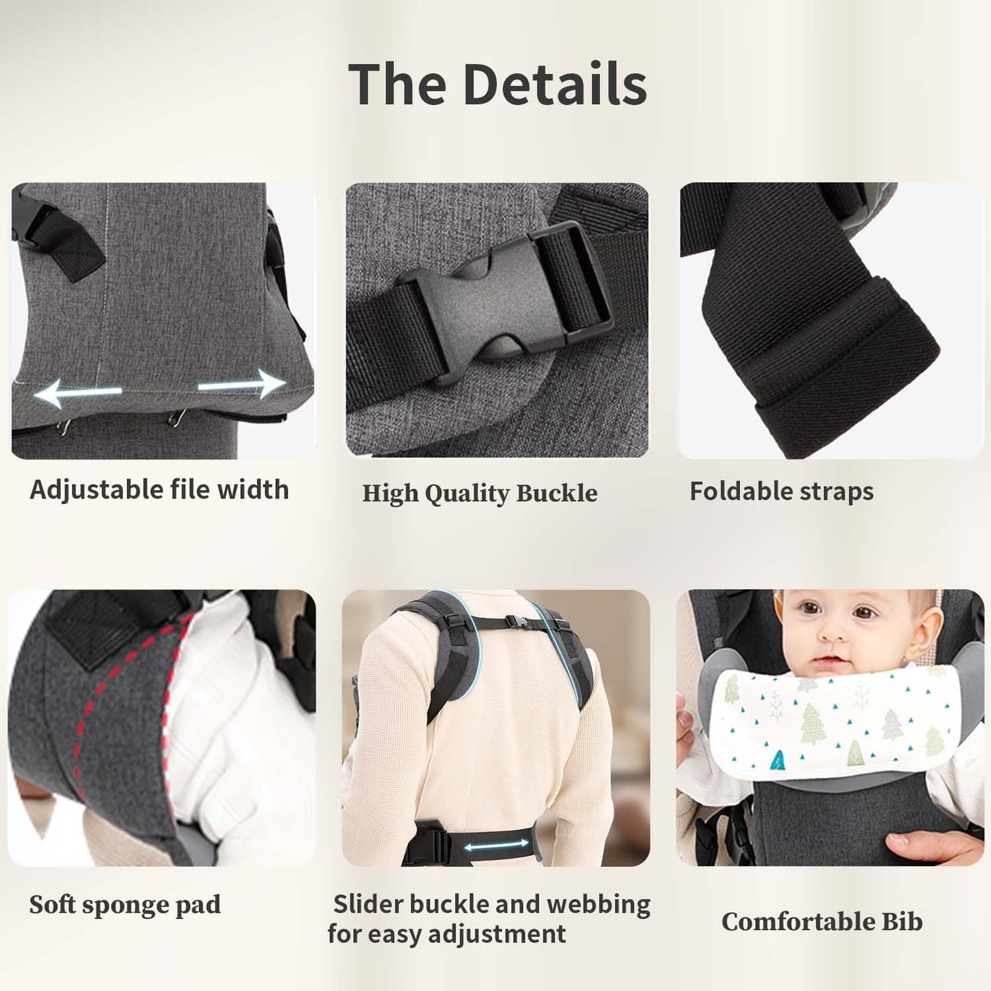 Baby Sling Carrier,4-in-1 Ergonomic Baby Backpack Front Carrier,Newborn to Toddler Wrap Lightweight Adjustable Baby Sling,Grey
