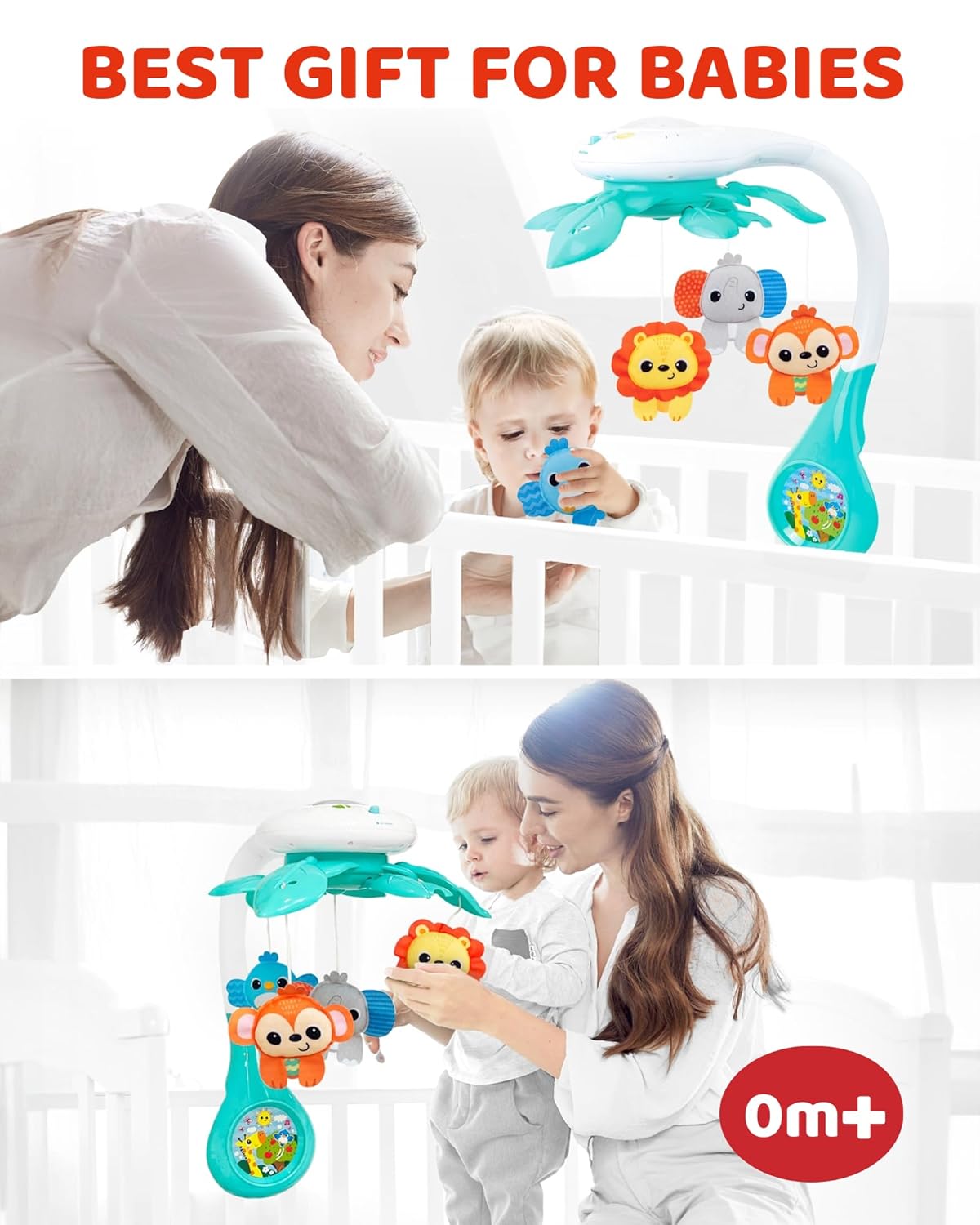 KiddoLab Baby Crib Mobile with Relaxing Music. Includes Ceiling Light Projector with Stars, Animals. Musical Crib Mobile with Timer. Nursery Toys for Babies Ages 0 and Older (New 2025 Model)