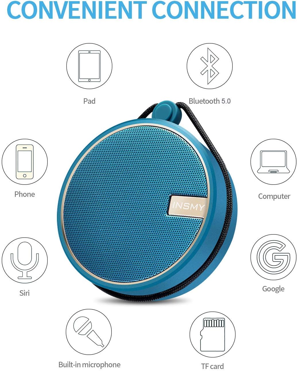 INSMY C12 IPX7 Waterproof Shower Bluetooth Speaker, Portable Small Speaker, Speakers Bluetooth Wireless Loud Clear Sound Support TF CSuard ction Cup for Outdoor Kayak Canoe Beach Gift (Navy)