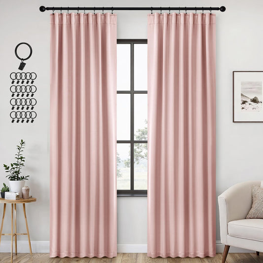 ANRODUO Light Pink Blackout Curtains for Girls Bedroom Living Room 84 Inches Long 2 Panels, Back Tab Rod Pocket Pinch Pleated Thermal Insulated Room Darkening Curtains, 42 x 84 Inch