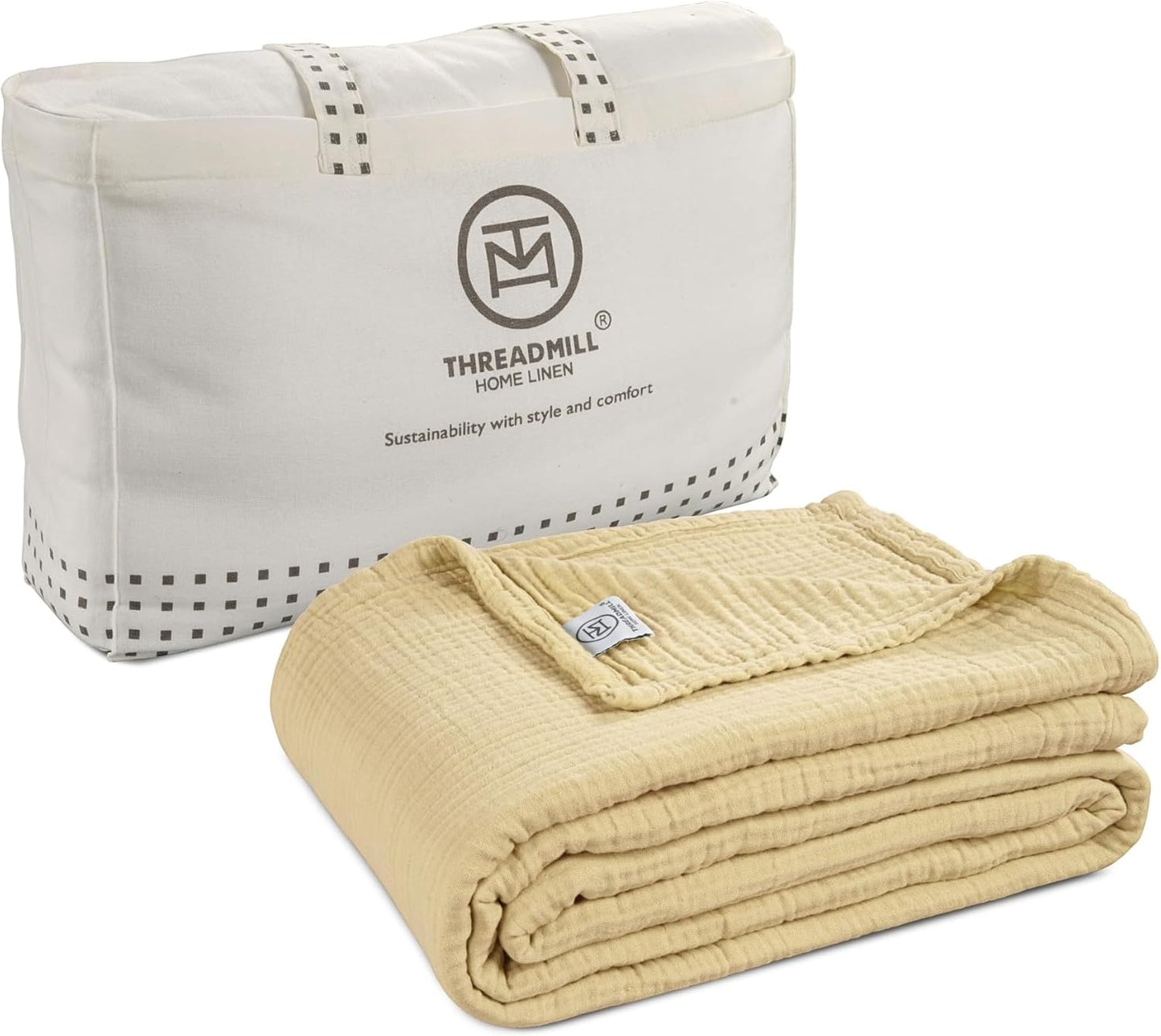 Threadmill Summer Muslin Twin Blanket | 4-Layer Gauze for Couch or Bed | Cozy All-Season Lightweight | 100% Cotton Ideal for Bed| Blanket