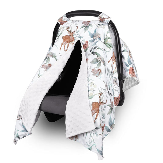 TANOFAR Baby Carseat Canopy, Peekaboo Opening Car Seat Canopy for Babies, Soft and Breathable Infant Carrier Canopy, Multi-use Baby Carrier, Stroller, Nursing Cover, Minky Blanket, Animal Leaf