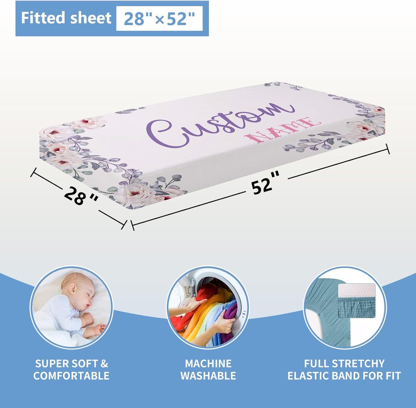 Personalized Baby Bedding Set, 5 Pcs Custom Baby Crib Set with Name, Soft Flannel Rainbow Crib Bedding Set for Girls, Double Layer Nursery Bedding Set, Infant Toddler Bedding Set Parents Gift