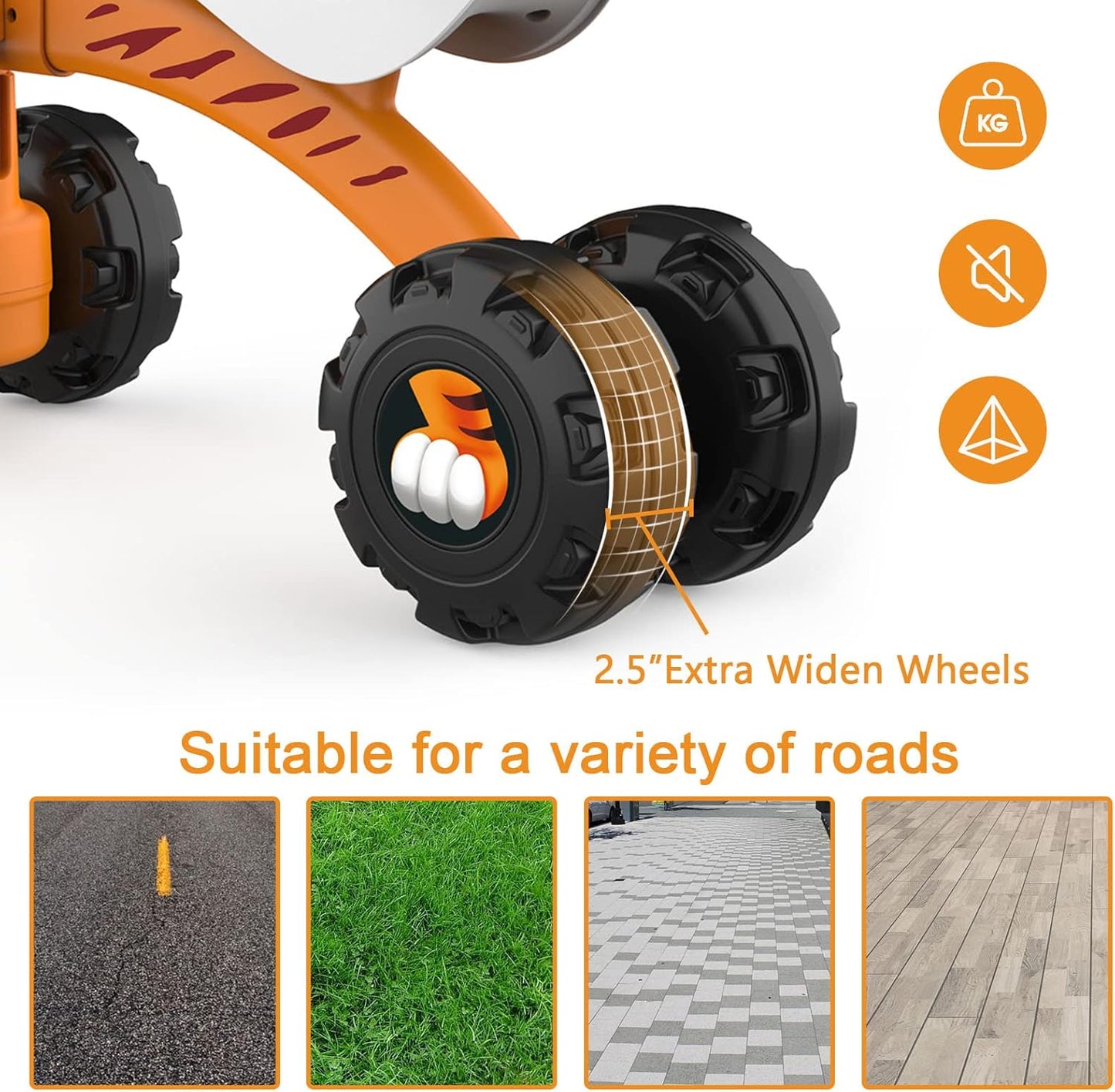 YGJT Baby Balance Bike for 1 Year Old Boy and Girl, Indoor Outdoor Non-Pedal Baby Walker Toys for 10-36 Months Toddlers, Silent Wheels, 1st Birthday Gift, Kids First Bike Tiger