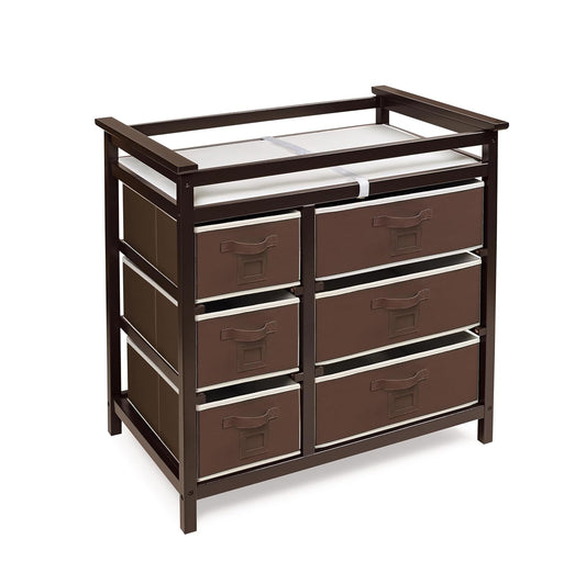 Badger Basket Modern Baby Changing Table with 6 Storage Drawers and Pad, Diaper Change Station - Espresso
