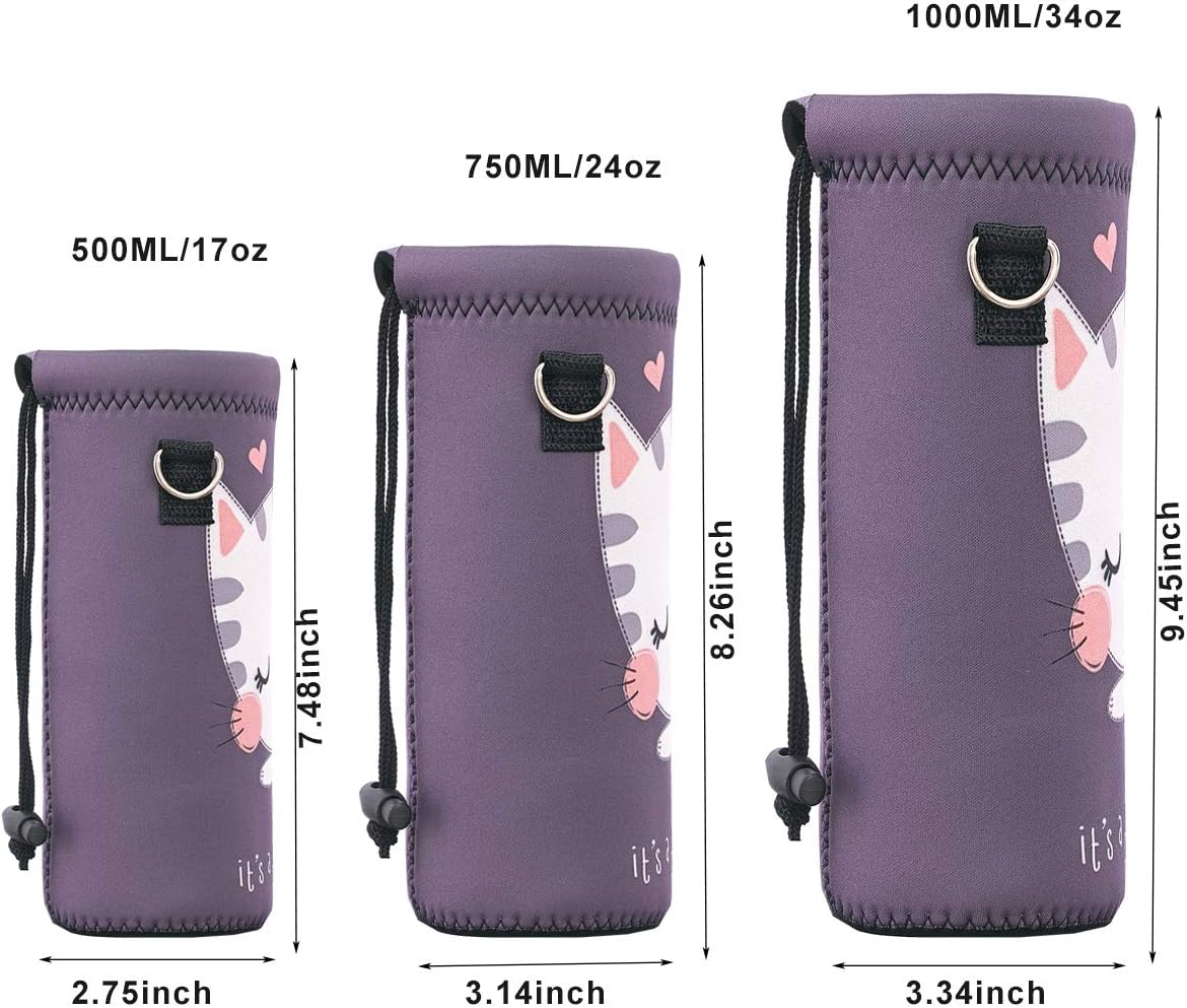 RICHEN Neoprene Water Bottle Carrier Bag with Adjustable Shoulder Strap,Insulated Water Bottle Cover for Stainless Steel/Glass/Plastic Bottles