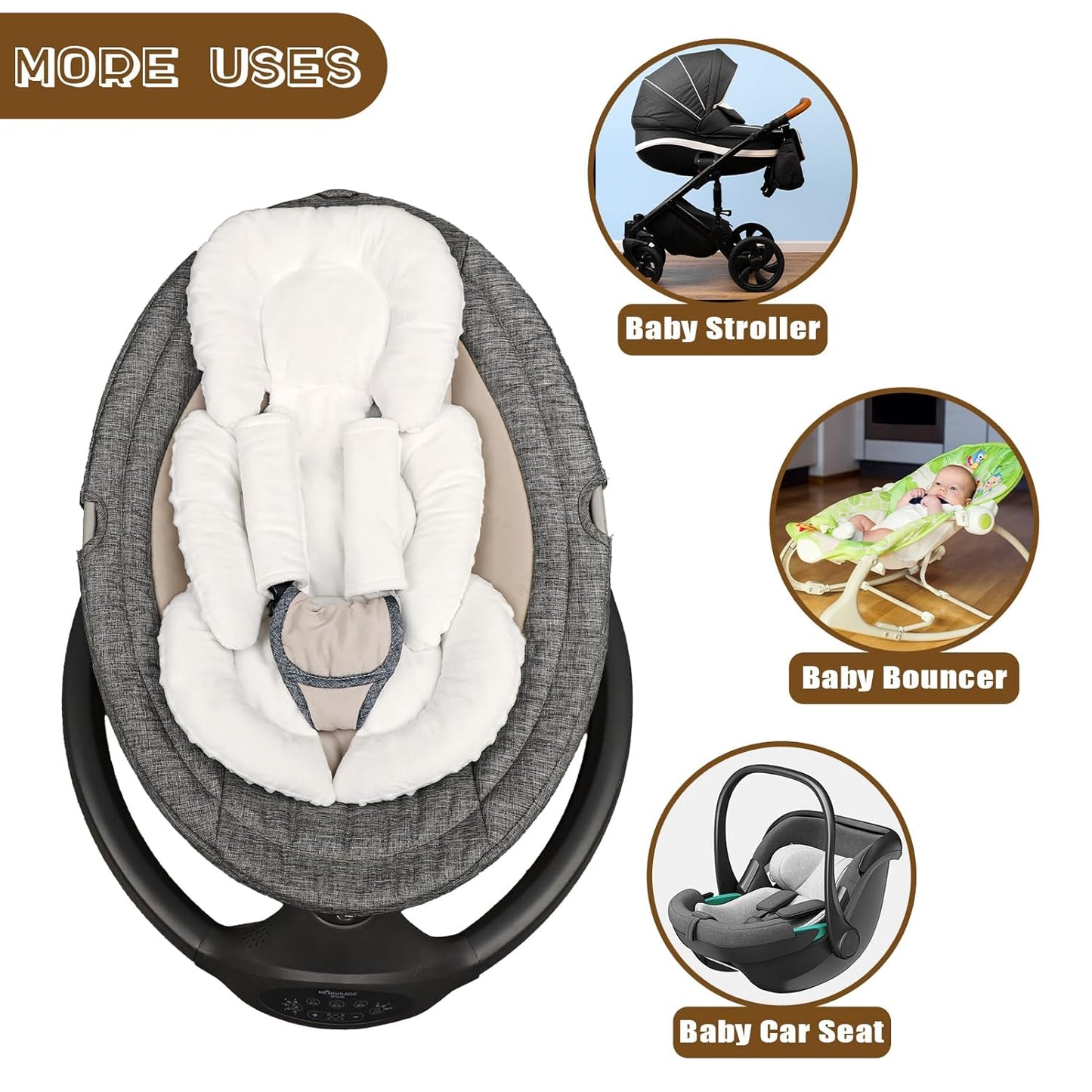 GFU Infant Car Seat Insert Head and Body Support, Reversible Newborn Insert for Carseat with Strap Pads, Soft Stroller Cushion Pillow Insert for Boys and Girls, Fits for Stroller, Swing, White
