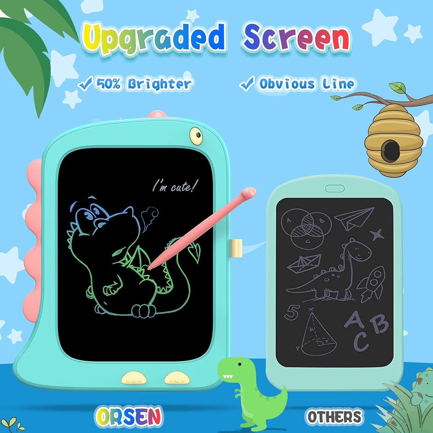 ORSEN 8.5 Inch Doodle Board Drawing Tablet - Dinosaur Toy Gift for Kids 3-7 Years Old