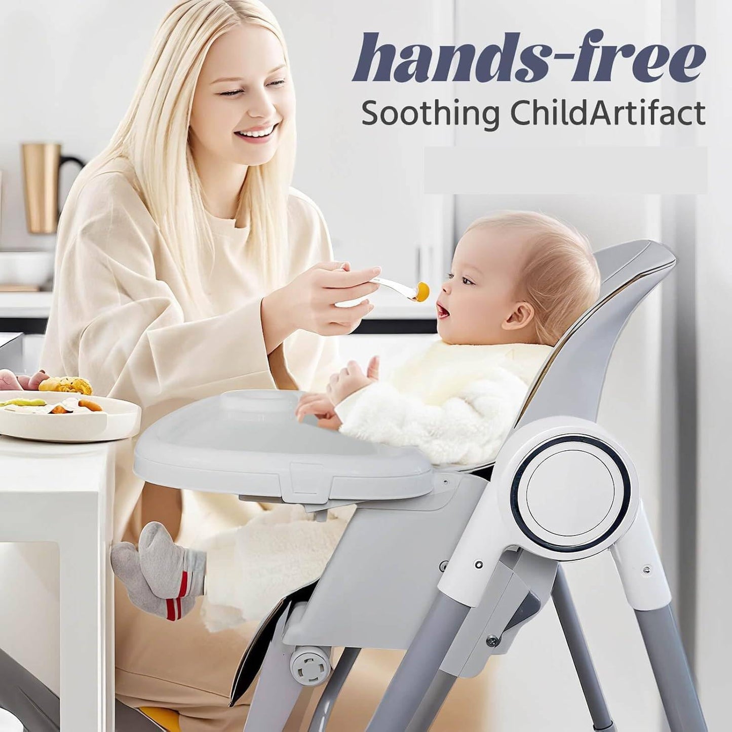 Multi Functional All in 1 Baby High Chair Swings for Infants Foldable Rocking 8 Level Height Adjustment Eco Friendly Washable PU Cushion Ultimate Baby Feeding Chair (Gray)