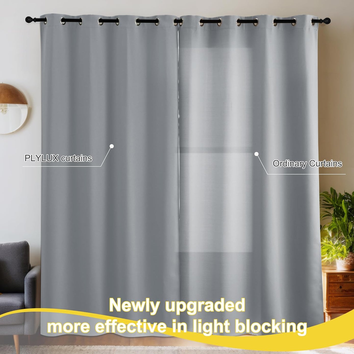 NICETOWN Plylux Blackout Curtains for Home Decor - Thermal Insulated Portable Privacy Blackout Curtains Window Treatment Drapes for Living Room Bedroom Patio Door, 1 Pair, Silver Grey, 52" W x 95" L