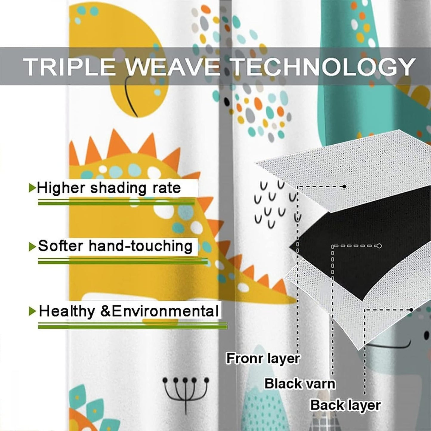 Dinosaur Curtains for Kids Boys Girls Home Decor Childish Cute Dino Animals Print Pattern Rod Pocket Blackout Window Drapes for Nursery Baby Bedroom Playroom W27.5xL63in 2 Panels